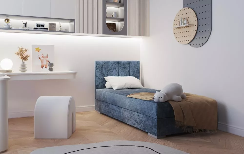 Gulta Coimbra 1R Boxspring Standard Guļamvietas platums: 90 cm, Guļamvietas garums: 200 cm, · Zila · 95 × 205 × 95 cm