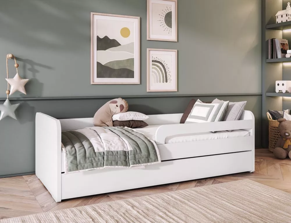 Bērnu gulta Duuli ar stelāžu Guļamvietas platums: 80 cm, Guļamvietas garums: 200 cm, · Balts · 85 × 204 × 57 cm