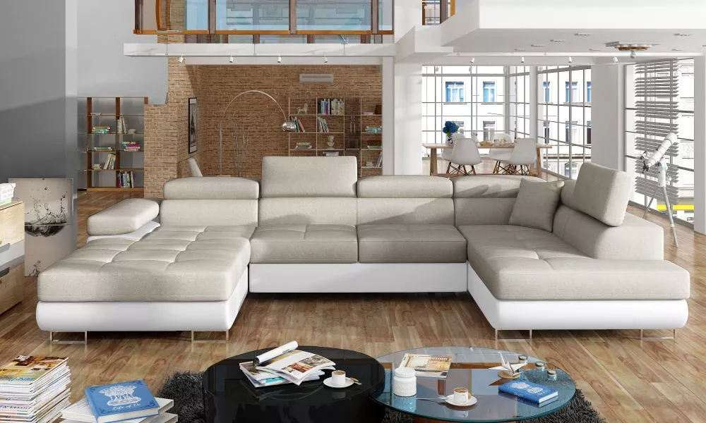 Dīvāns Rodrigo standard · Gaiši bēšs + balts · 202 × 345 × 90 cm