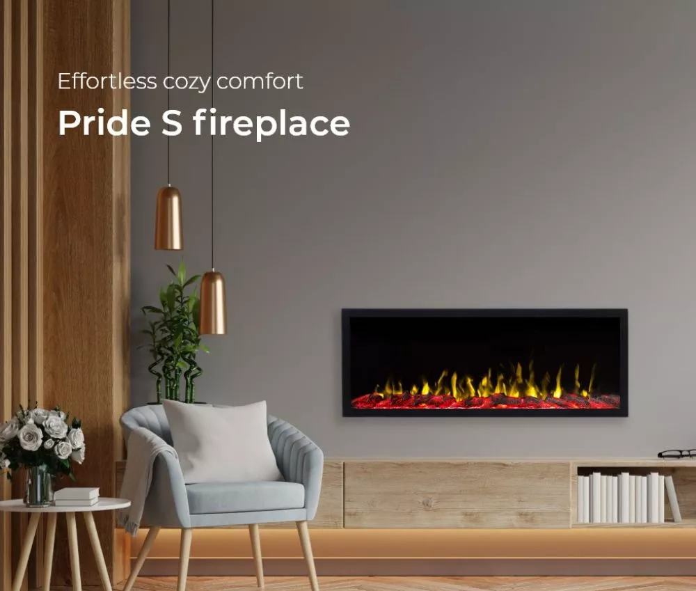 Kamīns Pride S115 Ar tālvadības pulti: 1, Daudzkrāsaina liesma: 1, Liesmas spilgtuma regulēšana: 1, Dekoratīvais režīms: