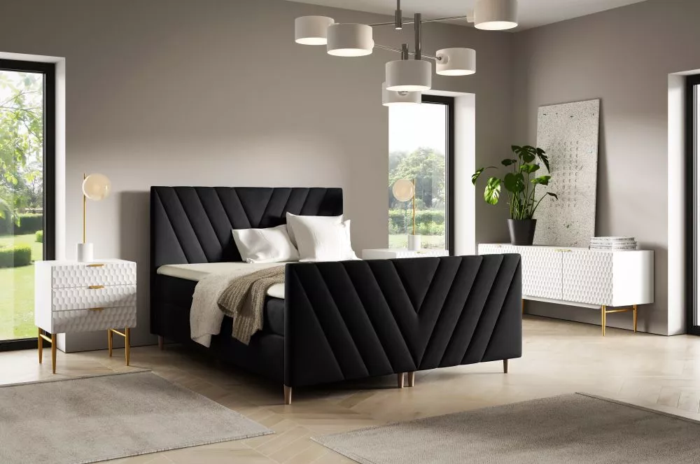Gulta Beno Plus Boxspring Standard Guļamvietas platums: 160 cm, Guļamvietas garums: 200 cm, · Melns · 164 × 208 × 115 cm