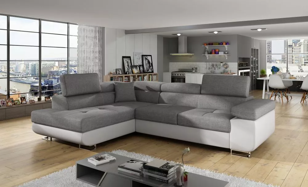 Dīvāns Anton Standard · Pelēks + balts · 202 × 275 × 90 cm