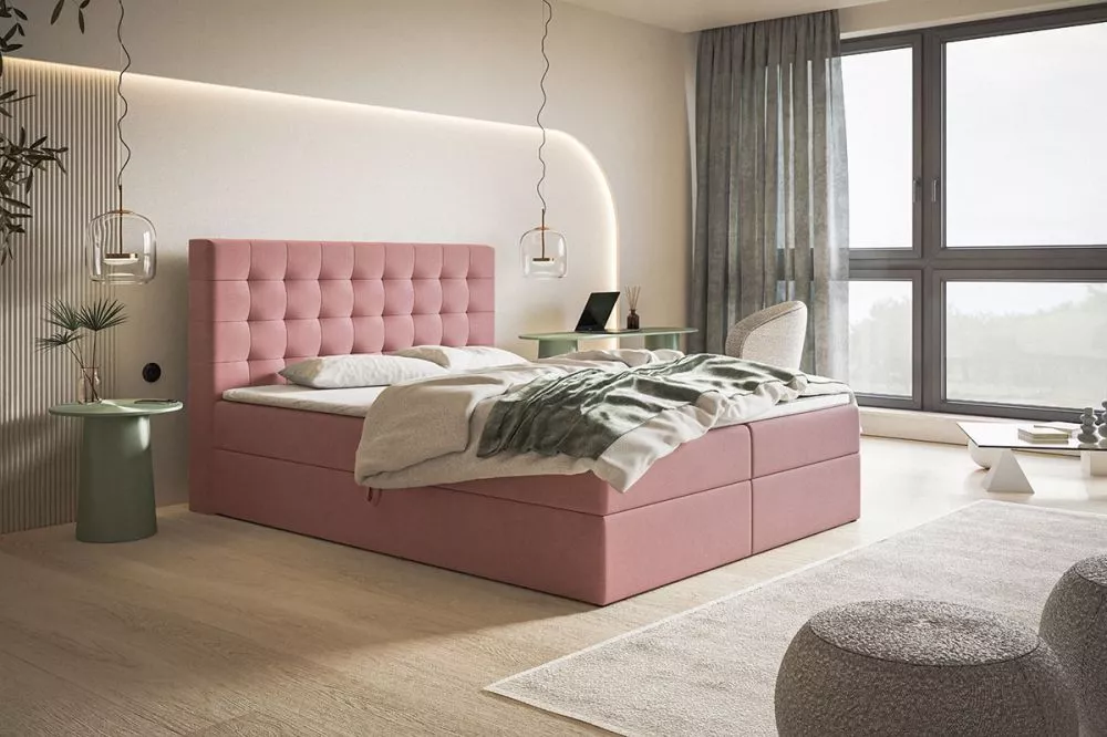Gulta Box 2 Boxspring standard Guļamvietas platums: 120 cm, Guļamvietas garums: 200 cm, · Rozā · 120 × 214 × 112 cm