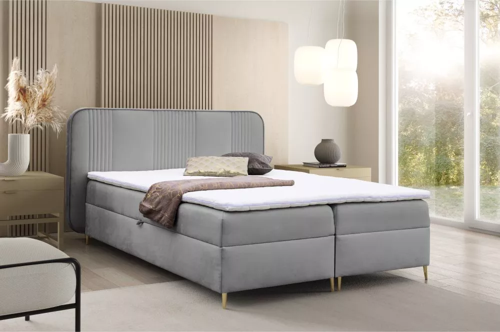 Gulta Fandy Boxspring Standard Guļamvietas platums: 160 cm, Guļamvietas garums: 200 cm, · Pelēks · 190 × 205 × 135 cm