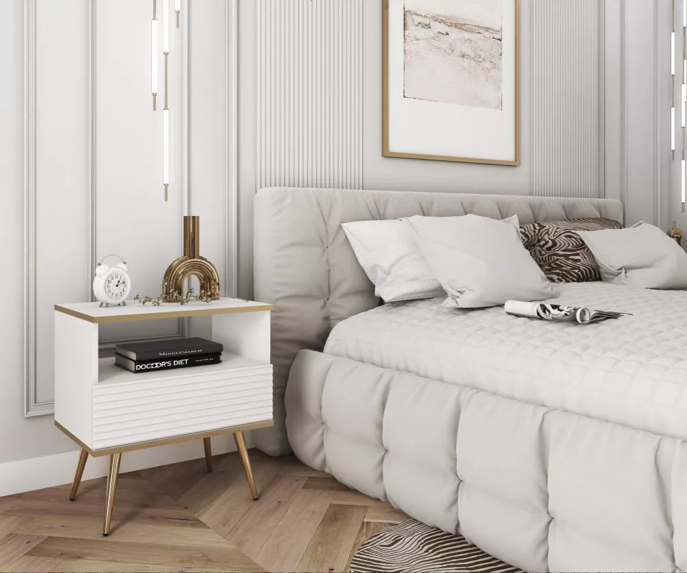 Naktsgaldiņš ORO MDF S54 Korpusa krāsa: balts, Elementu krāsa: zelts, · 54 × 39 × 59 cm
