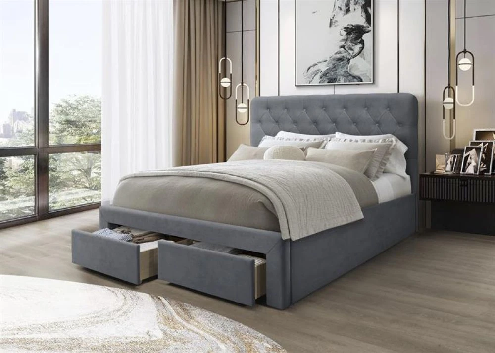 Gulta Marisol 160x200 ar stelāžu Guļamvietas platums: 160 cm, Guļamvietas garums: 200 cm, · Pelēks · 167 × 216 × 118 cm