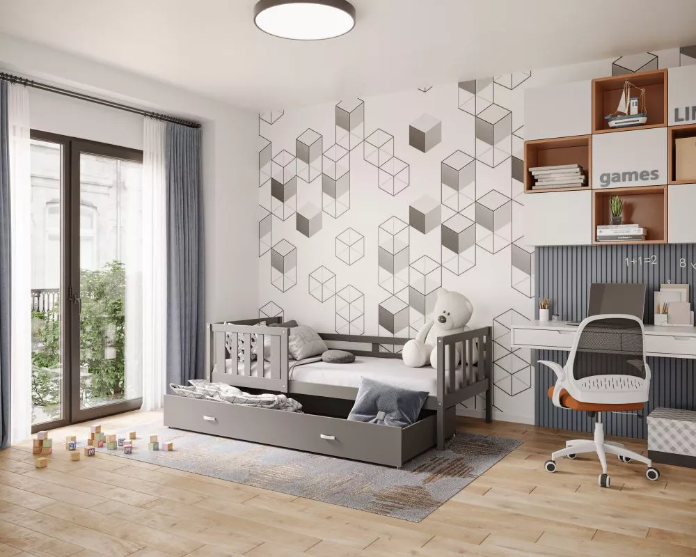 Bērnu gulta Nemo P MDF 80x160 ar stelāžu Guļamvietas platums: 80 cm, Guļamvietas garums: 160 cm, · 86 × 168 × 74 cm