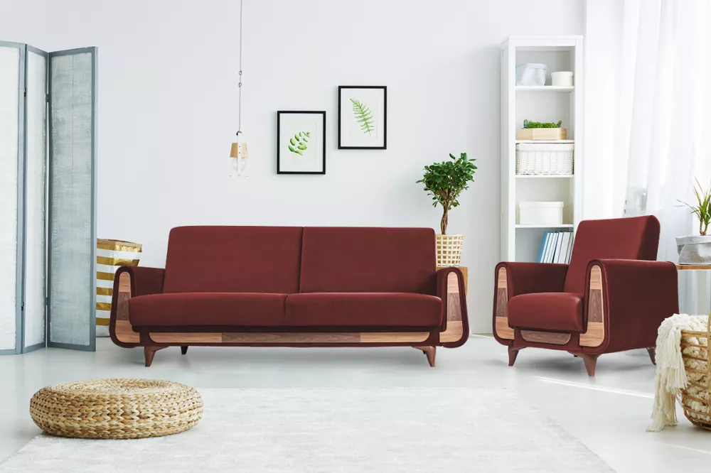Komplekts Gustavo 3S+1S Standard · Tumši sarkans · 98 × 230 × 98 cm