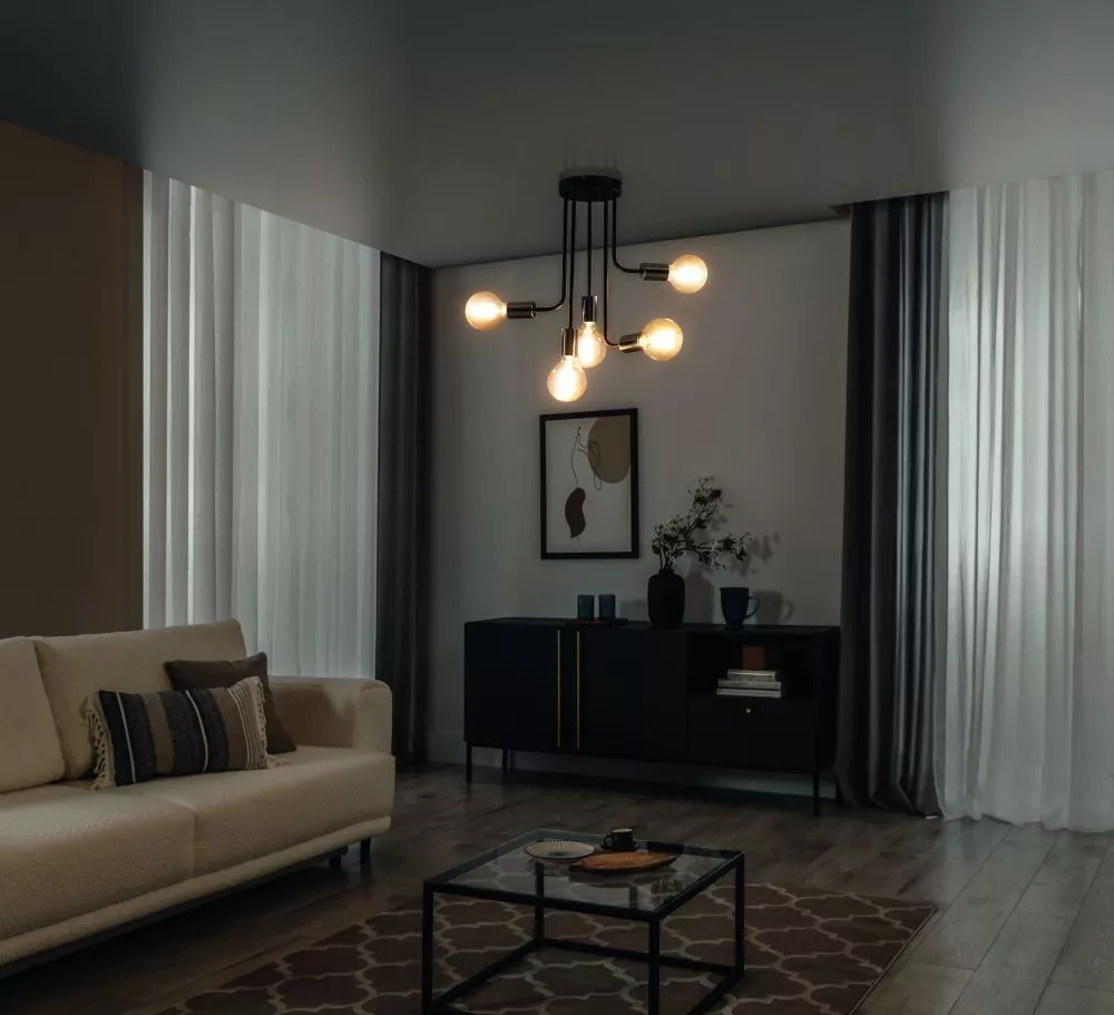 Lampa Indigeo 5 veids: lustra, · Melns · 55 × 55 × 47 cm