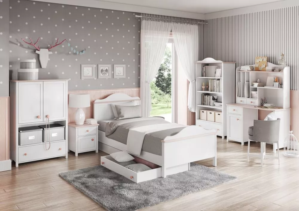 Gulta Luna LN-08/9 ar stelāžu Guļamvietas platums: 90 cm, Korpusa krāsa: balts, Guļamvietas garums: 200 cm, · 104 × 209 