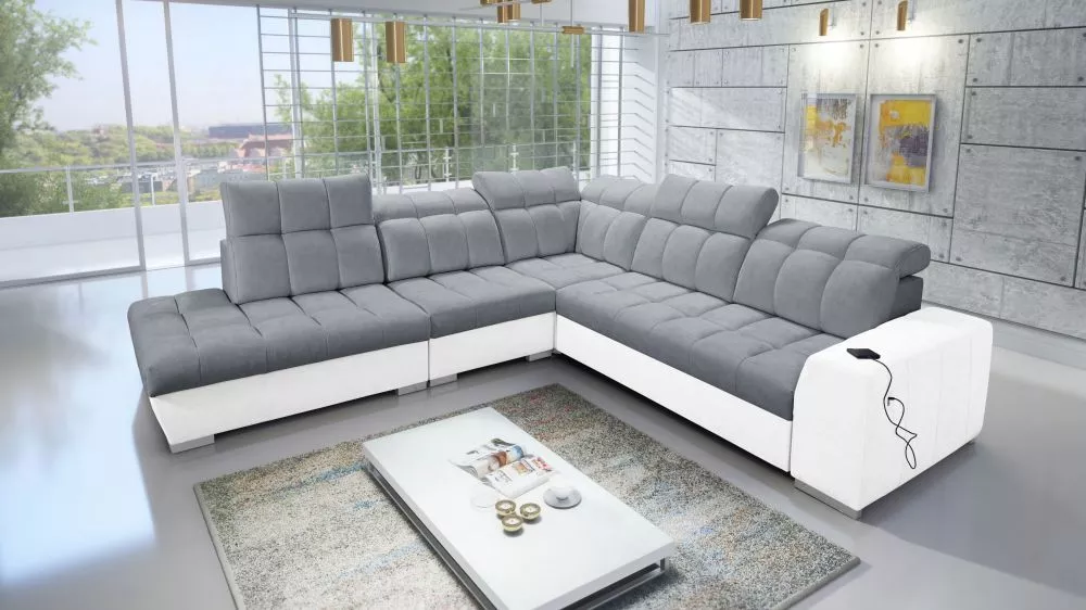 Dīvāns Pagano 9 Premium Standard · Tumši pelēks + balts · 285 × 300 × 83 cm