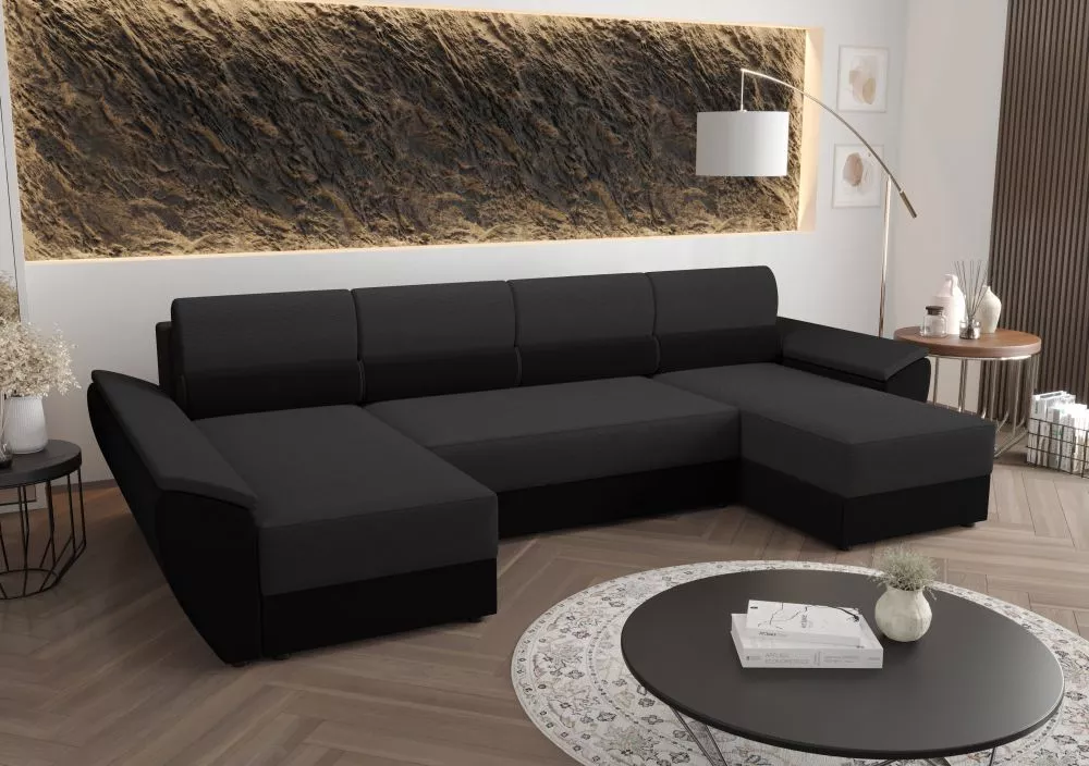 Dīvāns Rebi U3 Standard · Tumši pelēks + melns · 140 × 321 × 88 cm