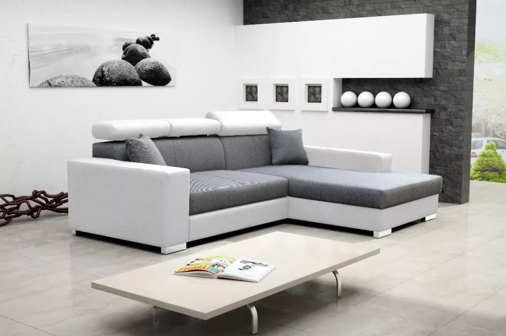 Dīvāns Mexico De Lux Standard · Gaiši pelēks + balts · 178 × 263 × 80 cm