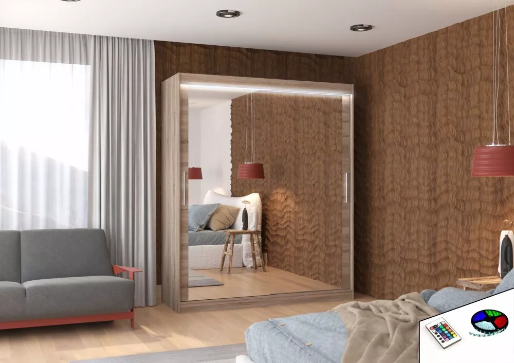 Skapis Ettore ar LED · Trifeļu ozols · 180 × 58 × 215 cm