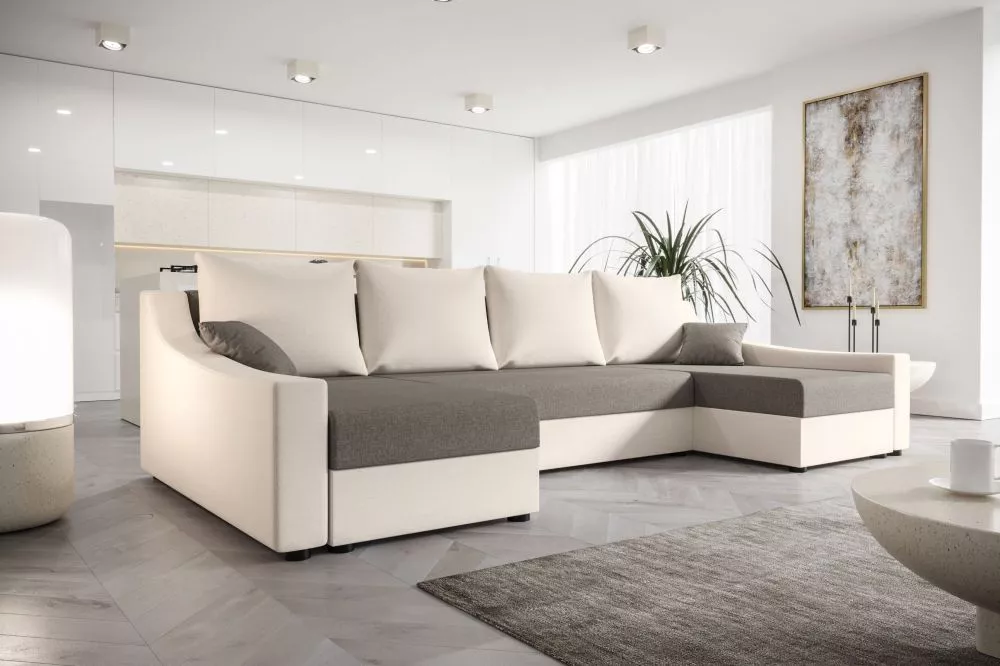 Dīvāns Ontario U Classic standard · Pelēks + krēma · 140 × 303 × 90 cm