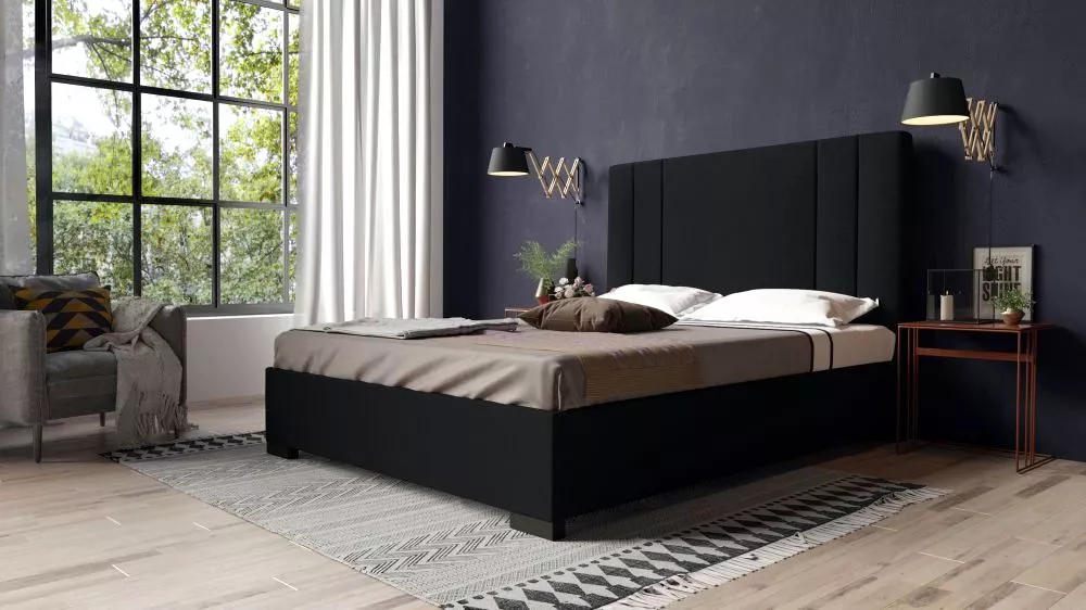 Gulta PK09 ar stelāžu Guļamvietas platums: 180 cm, Guļamvietas garums: 200 cm, stelāžas tips: metāla, · Melns · 198 × 22
