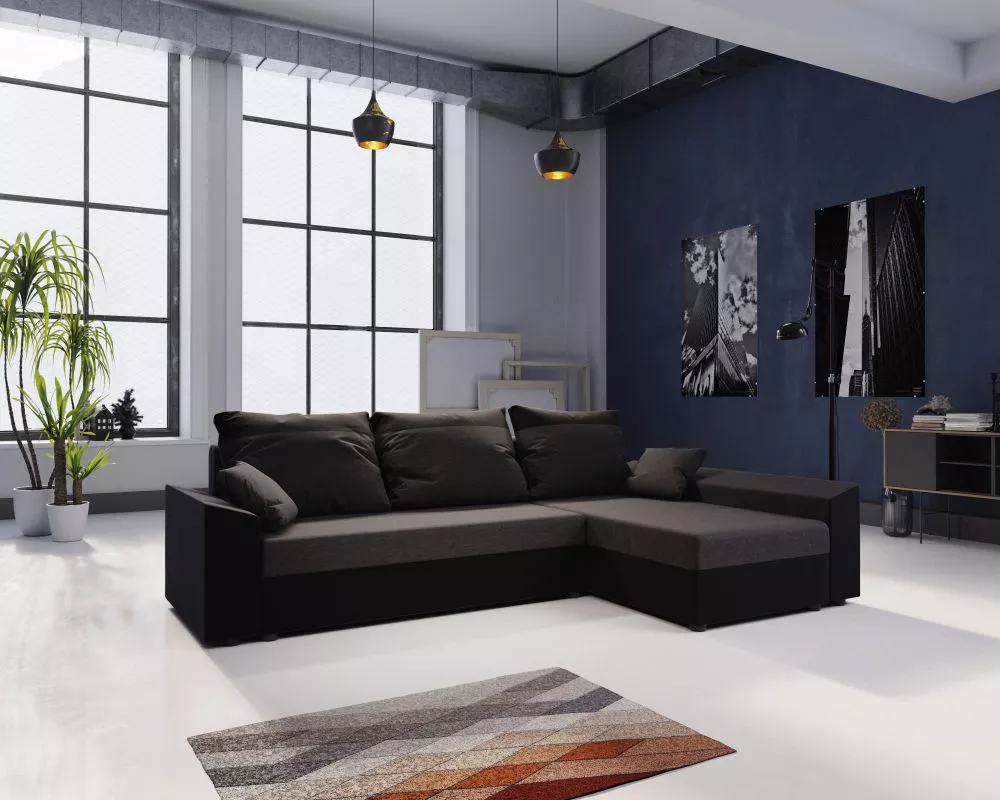 Dīvāns Paul L standard · Tumši pelēks + melns · 139 × 248 × 80 cm