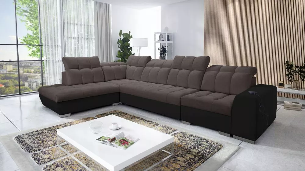 Dīvāns Pagano 11 Premium Standard · Tumši brūns + melns · 225 × 360 × 83 cm