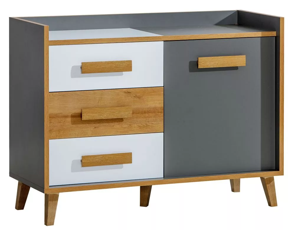 Kumode Werso W6 · Antracīts + ozols riviera + balts · 120 × 46 × 89.5 cm