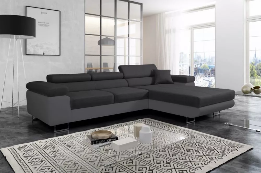 Dīvāns Alvaro standard · Tumši pelēks + pelēks · 202 × 307 × 90 cm