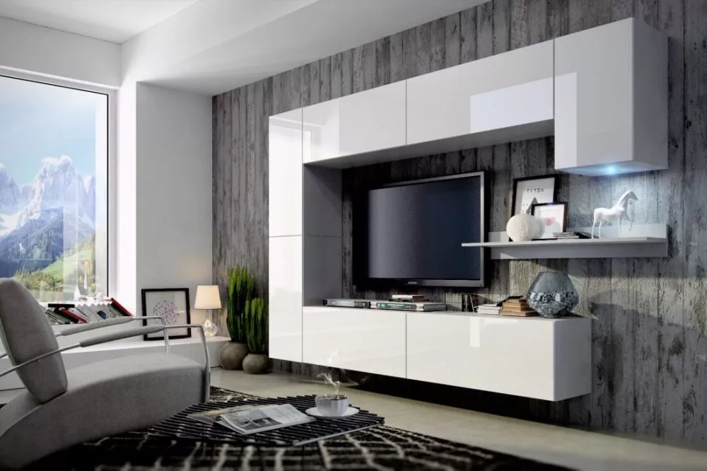 Sekcija Concept 6 ar LED · Balts · 256 × 35 × 166 cm