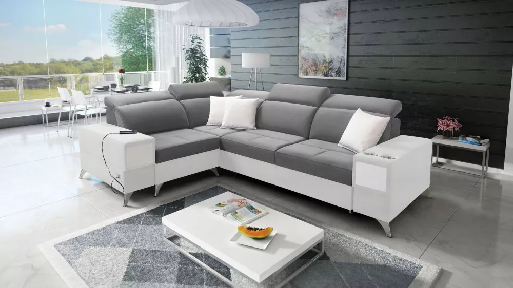 Dīvāns Deus 2 Premium Standard · Pelēks + balts · 204 × 286 × 83 cm