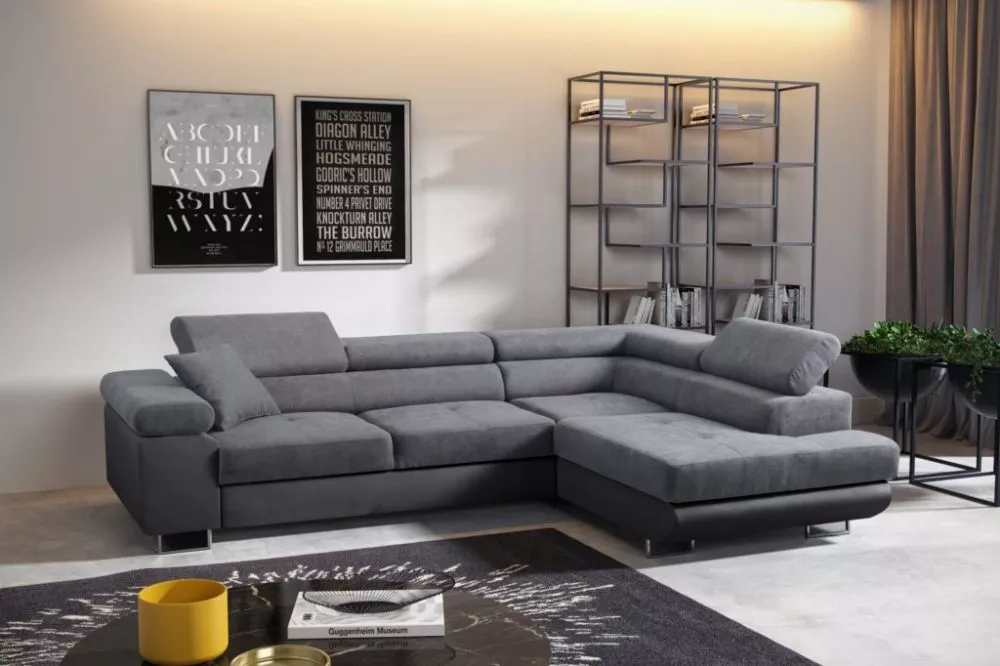 Dīvāns Antos standard · Pelēks + melns · 202 × 273 × 90 cm