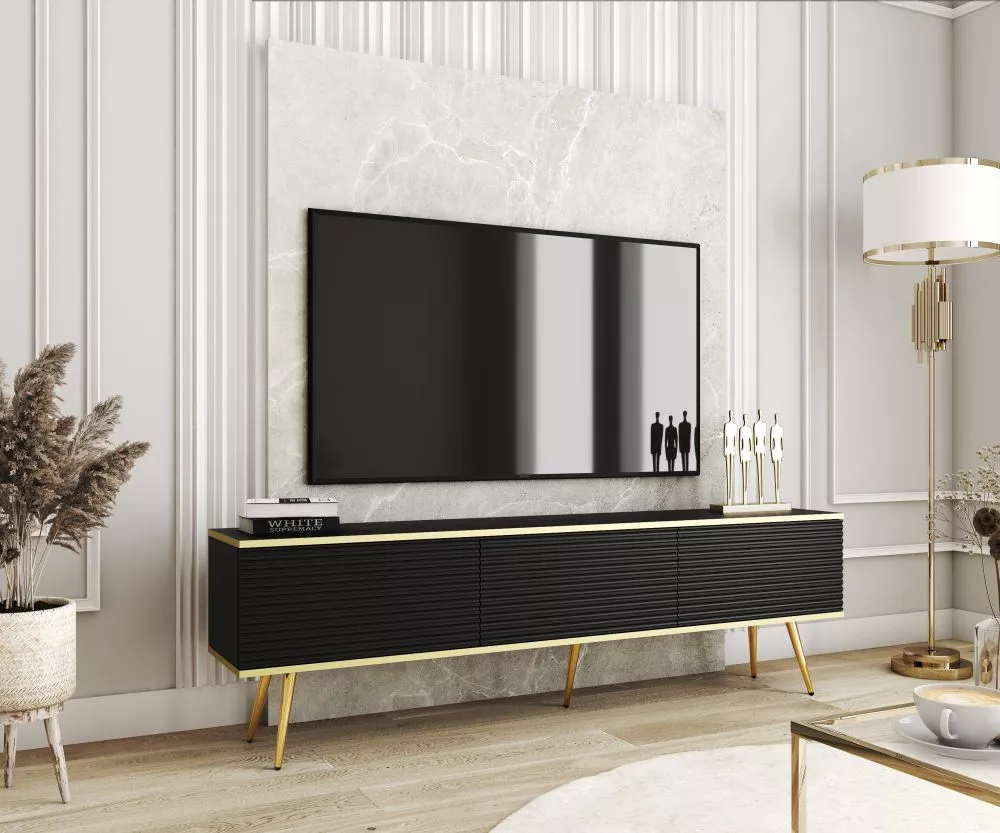 TV tumba Oro MDF Gold · Melns · 175 × 32 × 53 cm