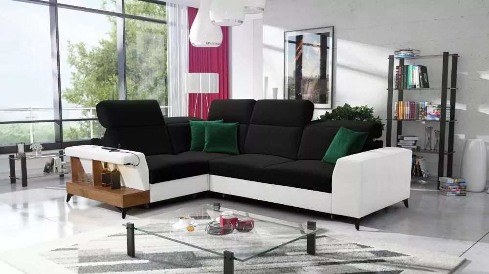 Dīvāns Belutti 2 Lancelot Standard ar LED · Melns + balts · 212 × 288 × 84 cm