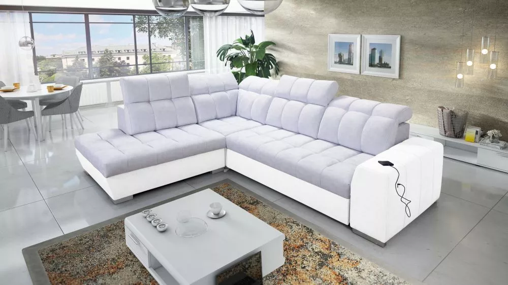 Dīvāns Pagano 7 Premium Standard · Gaiši pelēks + balts · 225 × 285 × 83 cm