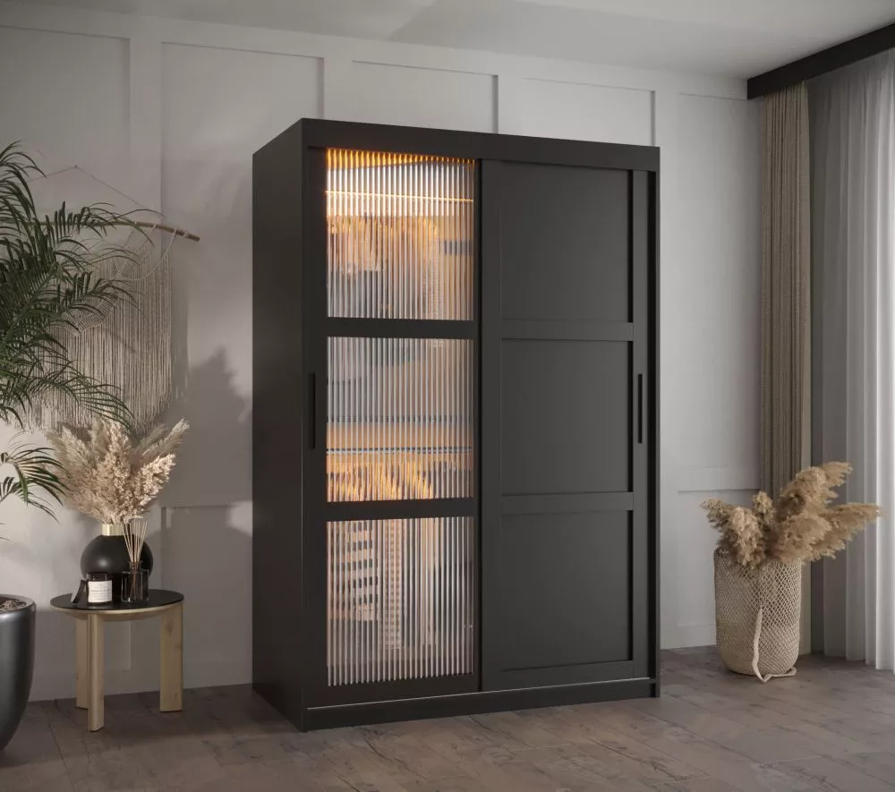 Skapis Flutes 3 ar LED · Melns · 120 × 62 × 200 cm