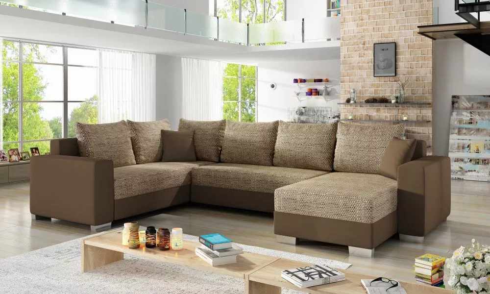 Dīvāns Marco Lux standard · Bēšs + gaiši brūns · 210 × 312 × 92 cm