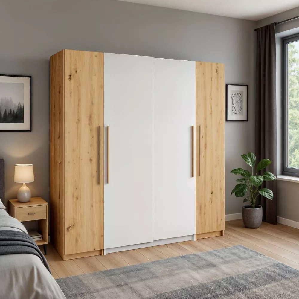 Skapis Modena 250 · Ozols votāns + balts · 250 × 60 × 216 cm