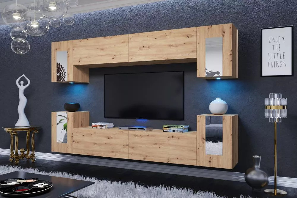 Sekcija Jaman ar LED · Ozols artisan · 240 × 35 × 170 cm