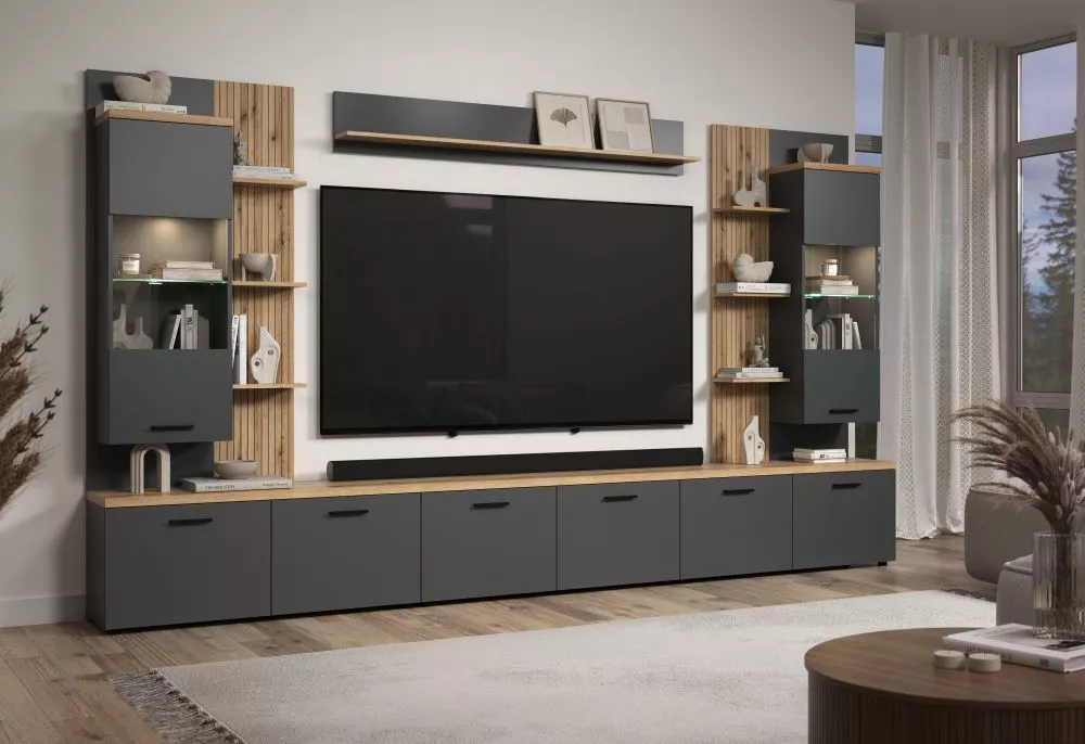 Sekcija Baggio Set 01 ar LED Korpusa krāsa: antracīts, · 360 × 40 × 212 cm