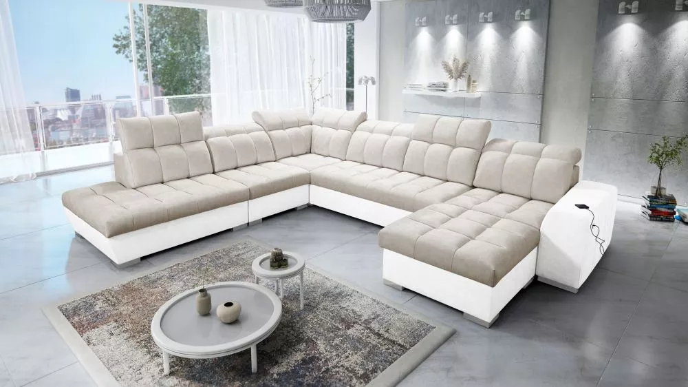 Dīvāns Pagano 10 Premium Standard · Tumši bēšs + balts · 300 × 364 × 83 cm