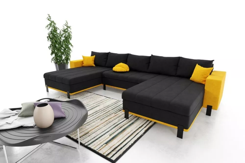 Dīvāns Livia Standard · Melns + dzeltens · 142 × 350 × 76 cm
