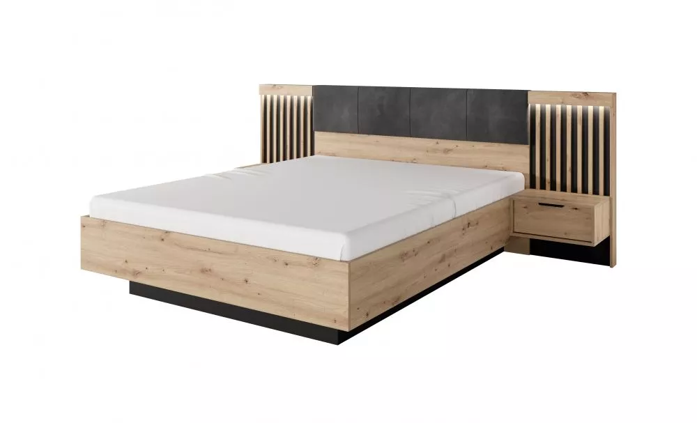 Gulta Tally LED ar stelāžu Guļamvietas platums: 160 cm, Korpusa krāsa: ozols artisan, Guļamvietas garums: 200 cm, stelāž