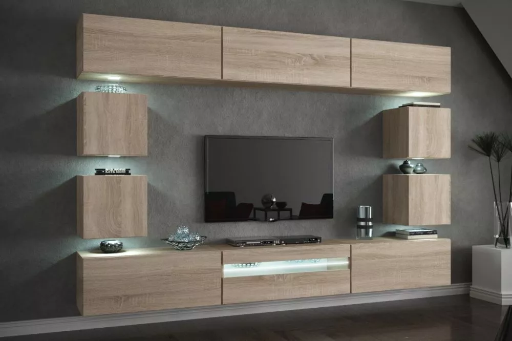 Sekcija Concept 81 ar LED · Ozols sonoma · 273 × 35 × 184 cm