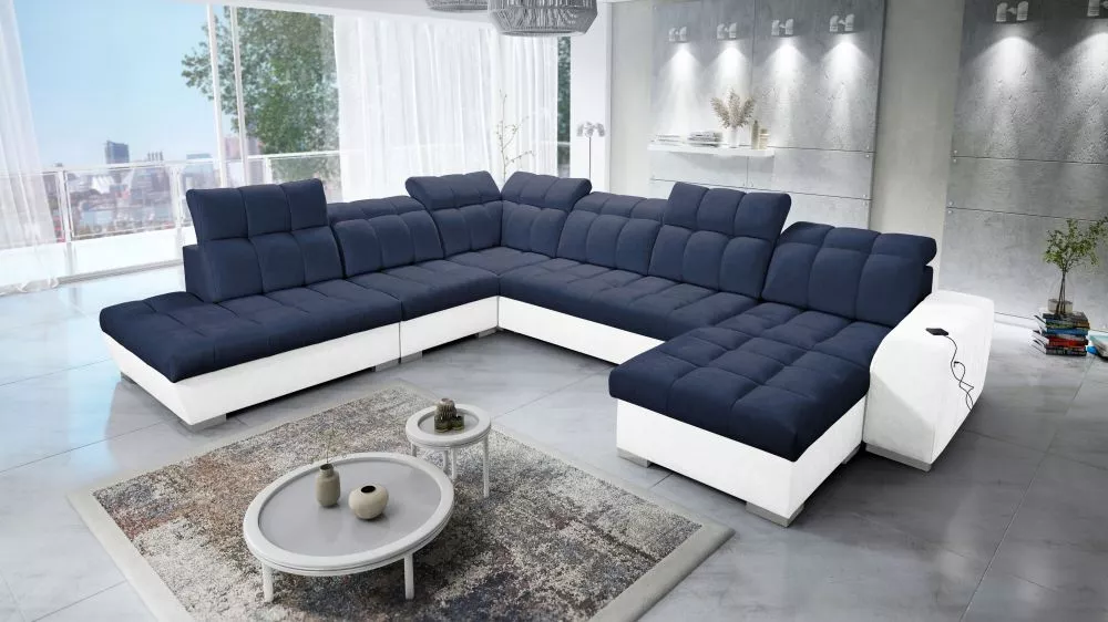 Dīvāns Pagano 10 Premium Standard · Tumši zils + balts · 300 × 364 × 83 cm