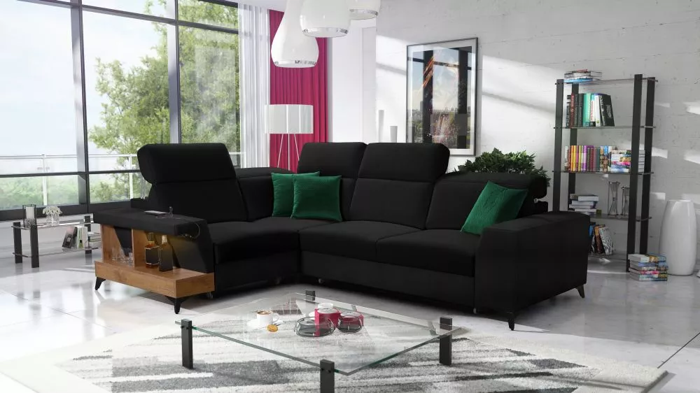 Dīvāns Belutti 2 Lancelot Standard ar LED · Melns · 212 × 288 × 84 cm