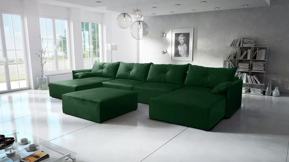 Dīvāns Leon U Standard ar pufu · Zaļš · 179 × 420 × 85 cm