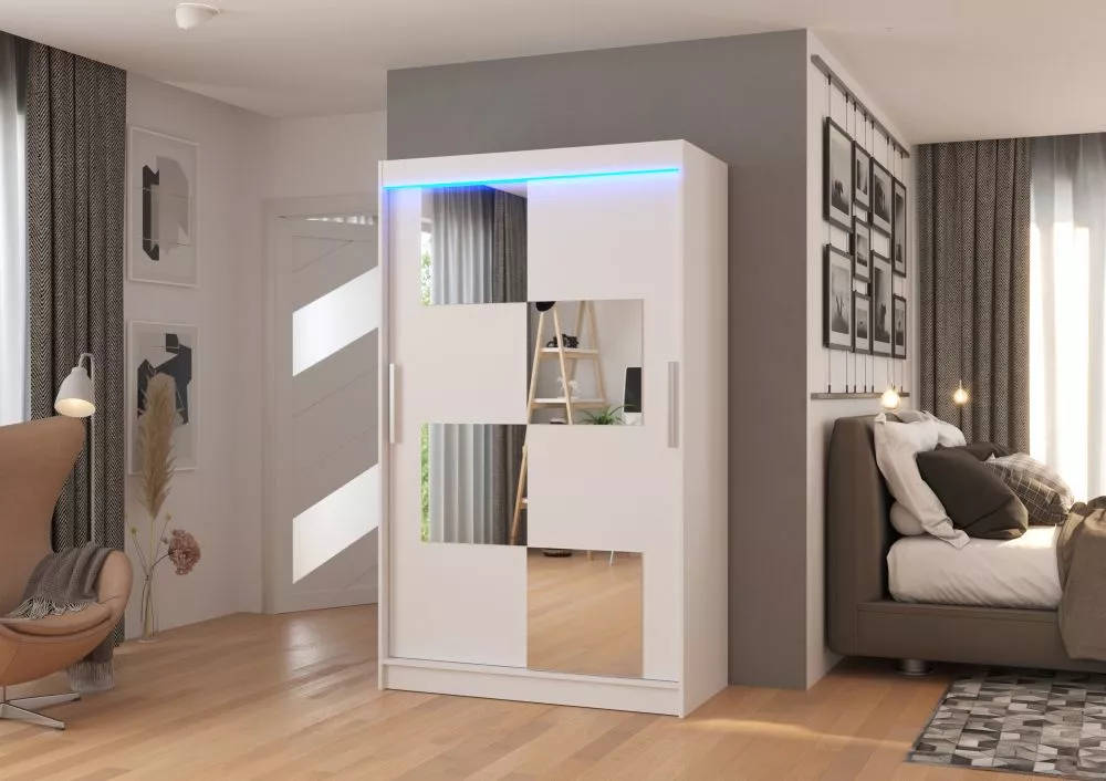 Skapis Lugano ar LED · Balts · 120 × 58 × 200 cm