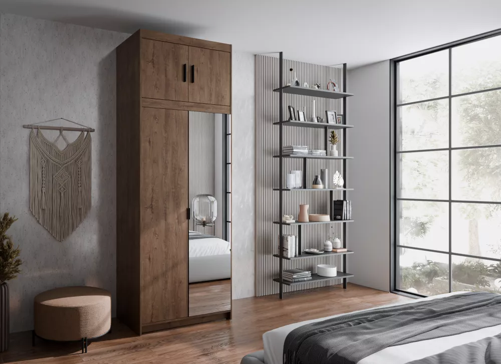 Skapis Elena 2D Premium ar spoguli · Lefkas · 89.7 × 53 × 245.5 cm