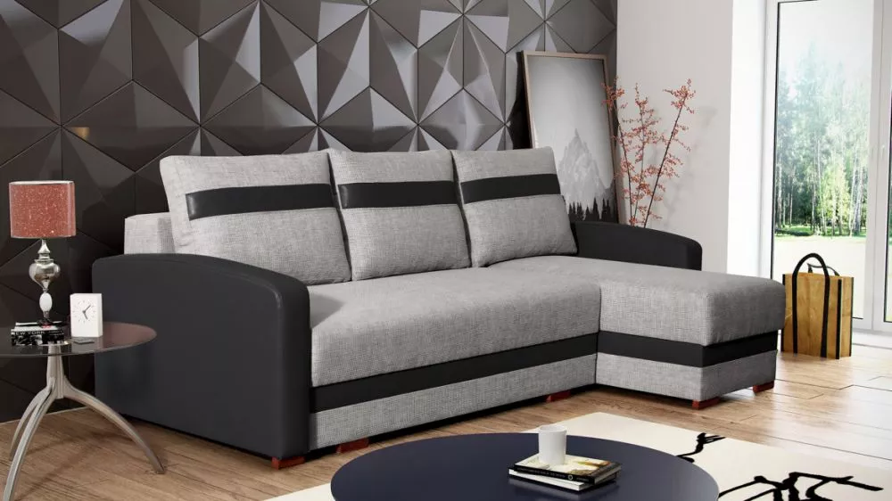 Dīvāns Aspen Standard · Gaiši pelēks + melns · 144 × 224 × 92 cm