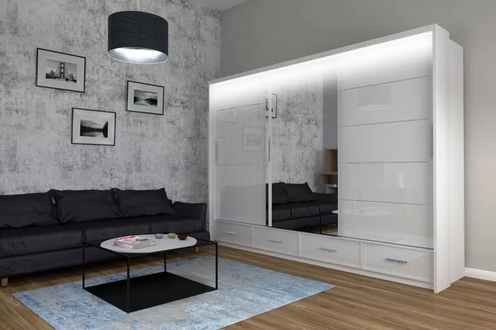 Skapis Sycylia ar LED · Balts · 253 × 66 × 220 cm
