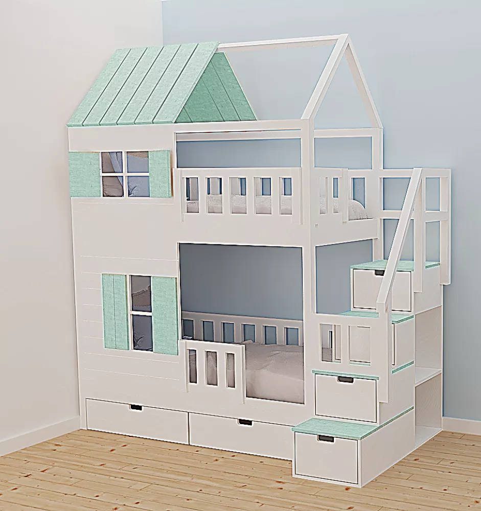 Bērnu gulta 105P ar stelāžām Kāpņu puse: Pa labi, Guļamvietas platums: 80 cm, Guļamvietas garums: 160 cm, · 112 × 212 × 