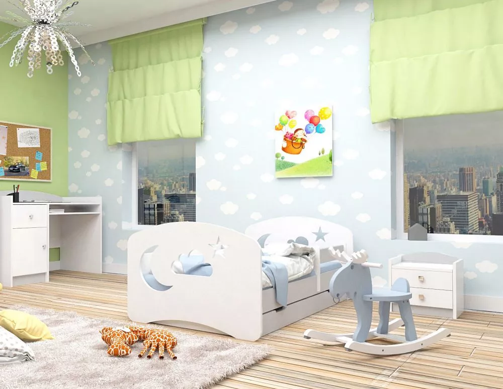 Bērnu gulta Happy Design Chmurka L02 140x70 ar stelāžu Guļamvietas platums: 70 cm, Guļamvietas garums: 140 cm, · 82 × 14