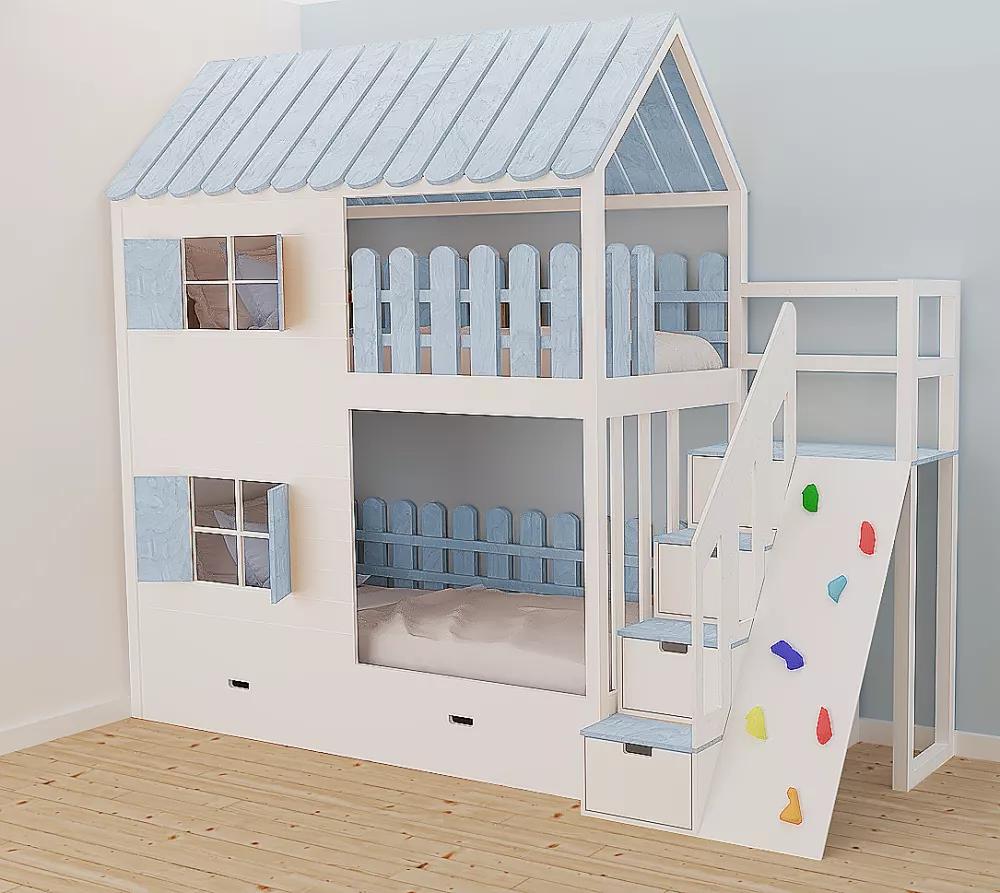 Bērnu gulta 101P+S ar stelāžām Kāpņu puse: Pa labi, Guļamvietas platums: 80 cm, Guļamvietas garums: 160 cm, · 112 × 247 