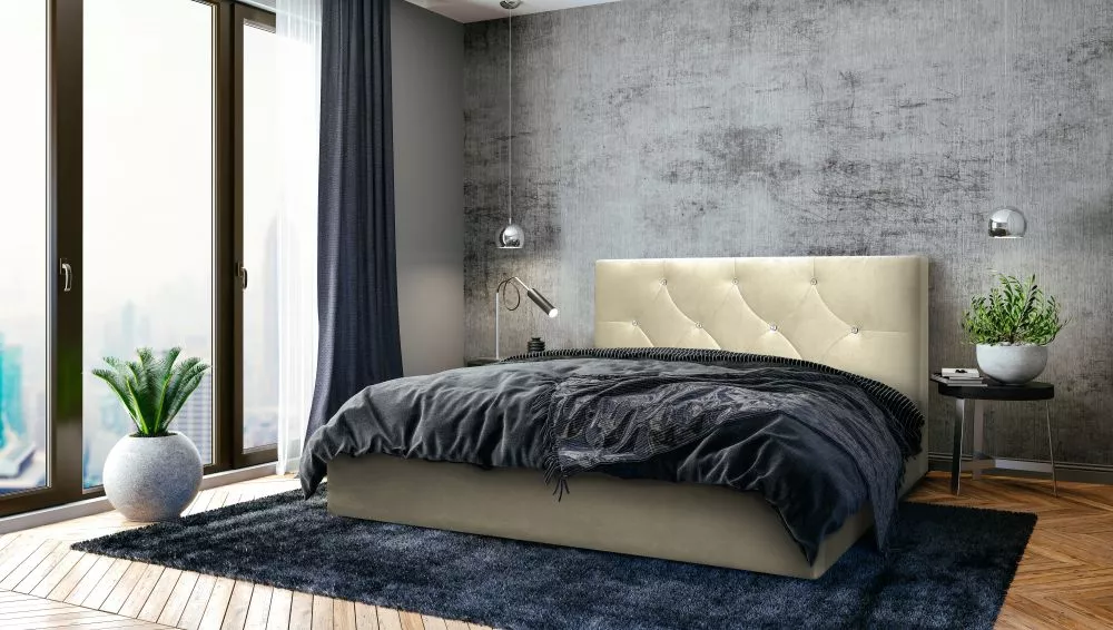 Gulta Dubaj Standard ar stelāžu Guļamvietas platums: 160 cm, Guļamvietas garums: 200 cm, stelāžas tips: koka, · Bēšs · 1
